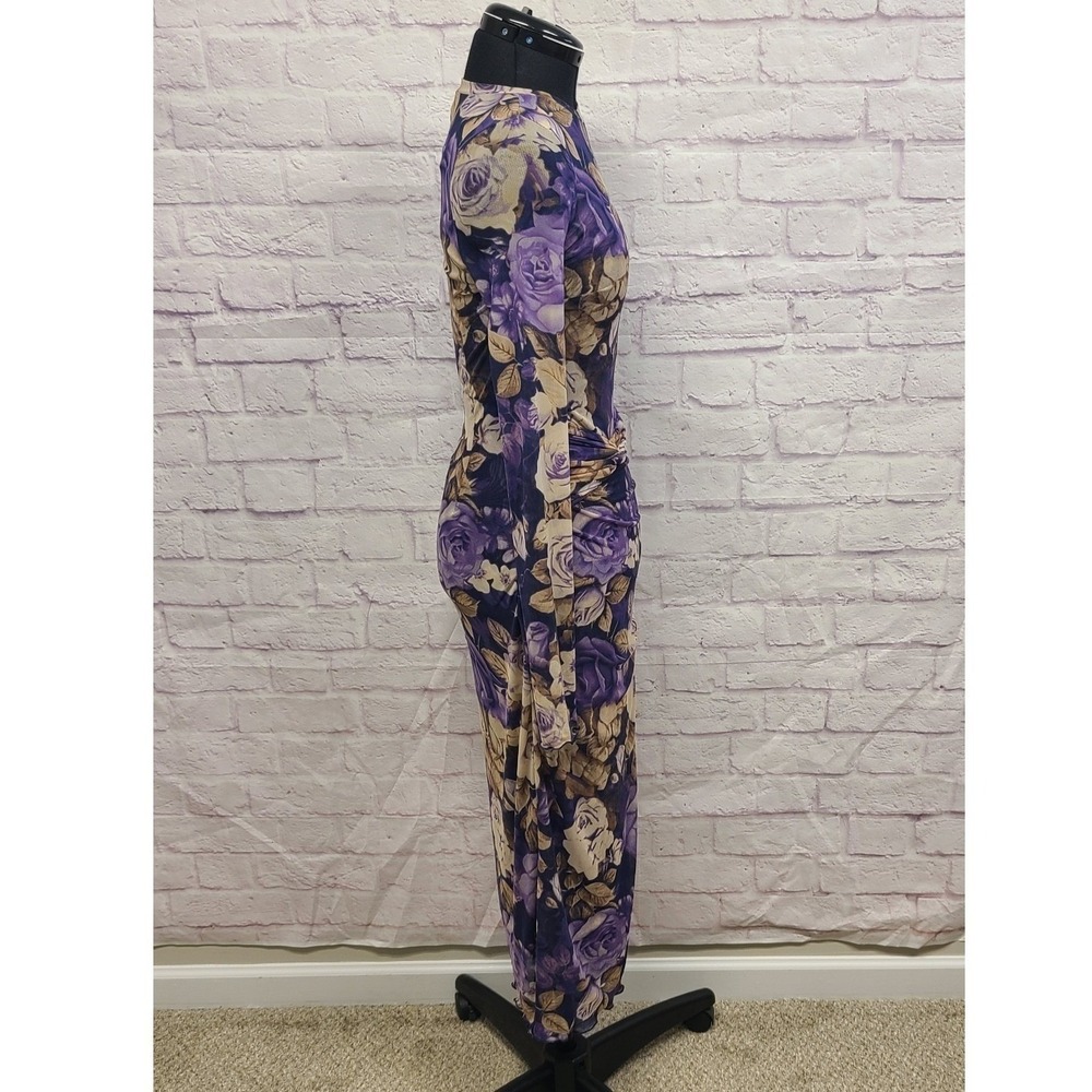 Free‎ People Floral Mesh Long Sleeve Ruched Maxi Dress Purple S - Picture 3 of 9